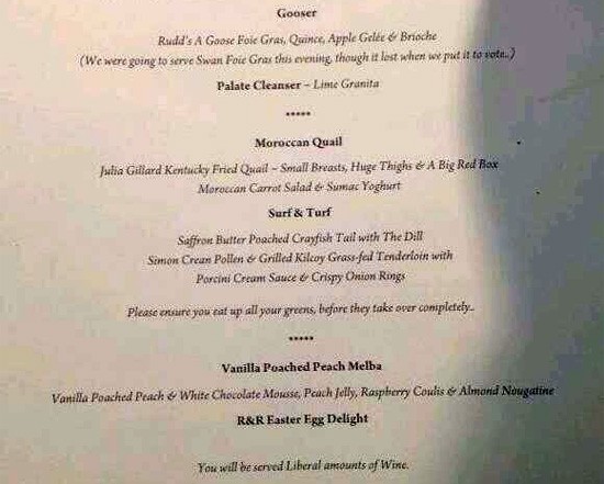 Menu -- Mal Brough fundraiser