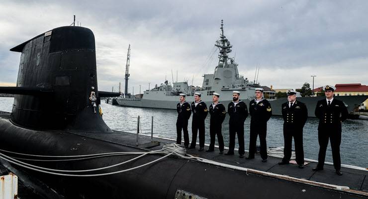 Navy personal stand on the HMAS Waller, one of six Collins class submarines of the Navy's Force Element Group