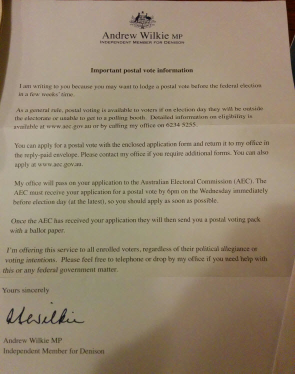 andrew wilkie letter