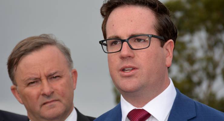 Labor candidate for Burt Matt Keogh, joined by Opposition infrastructure spokesman Anthony Albanese