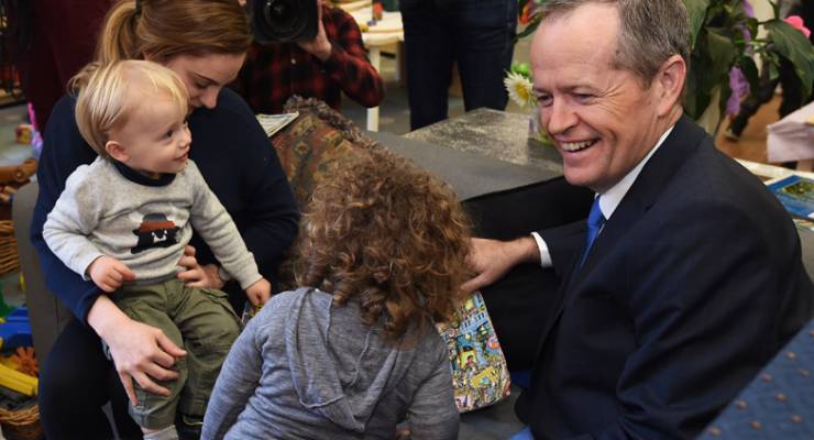 Bill Shorten visits a childcare centre in Ivanhoe to launch Labor's childcare policy