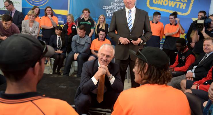 Malcolm Turnbull speaks to apprentices on the campaign trail