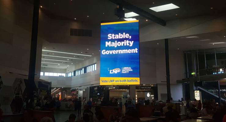 An LNP ad lights up the North Lakes food court