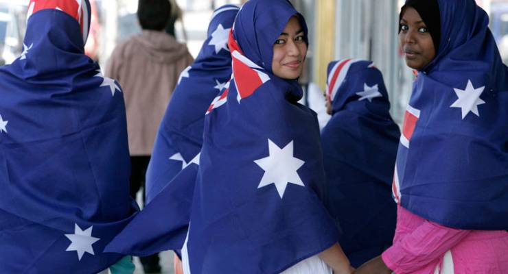 Women wearing Australian flag as hijab