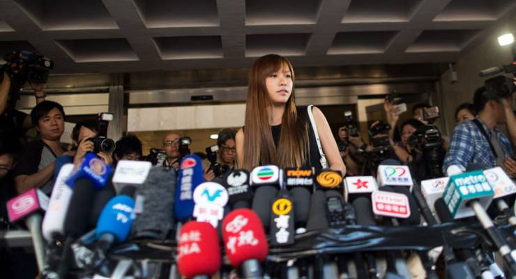 Yau Wai-ching speaks to media
