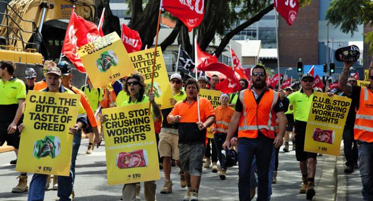 Union members march in Melbourne to support CUB workers