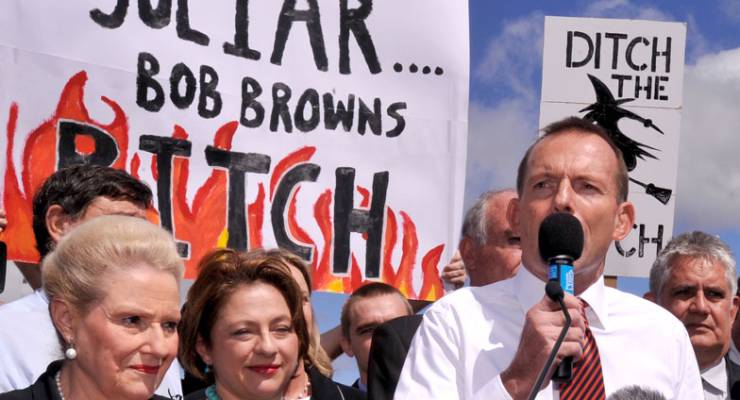 Bronwyn Bishop, Sophie Mirabella and Tony Abbott at a Carbon Tax Rally in 2011