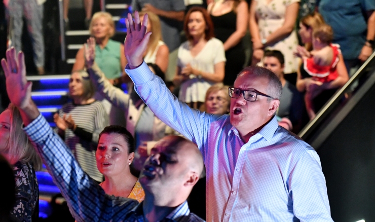 Scott Morrison at his church in Sutherland (AAP Image/Mick Tsikas)