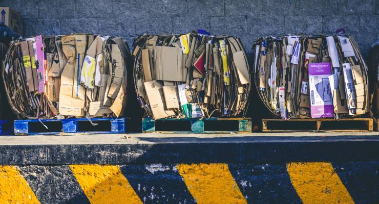 Three pallets of cardboard for recycling