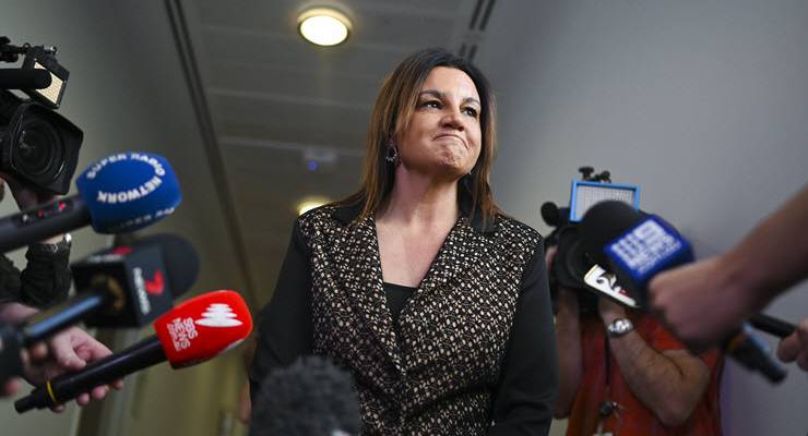 Senator Jacqui Lambie speaks to the media during a press conference at Parliament House.
