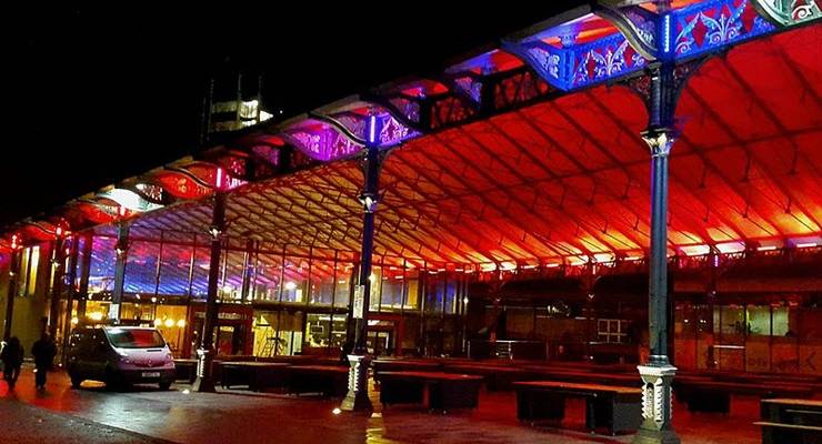 preston market hall at night