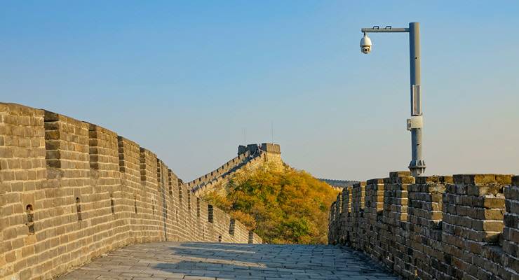 surveillance camera on great wall of china