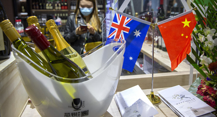 Australian wines at a Chinese wine expo (Image: AP/Mark Schiefelbein)