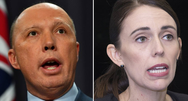 Peter Dutton and Jacinda Ardern (Images: AAP/Sam Mooy, David Alexander)