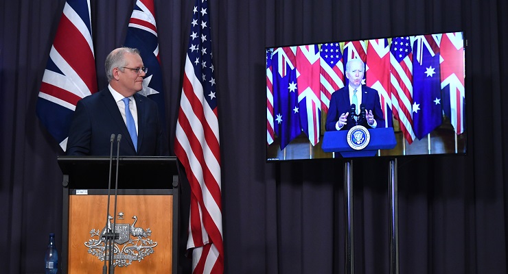 Scott Morrison announces the AUKUS deal in September 2021 (Image: AAP/Mick Tsikas)