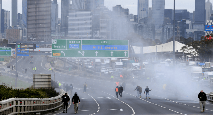 West Gate Bridge construction protest covid-19