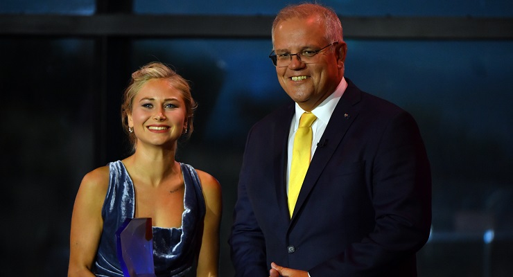 Grace Tame and Scott Morrison
