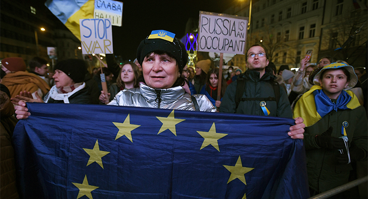Protest in support of Ukraine in Czech Republic, March 2022. (Image: AAP/AP/Michaela Rihova)