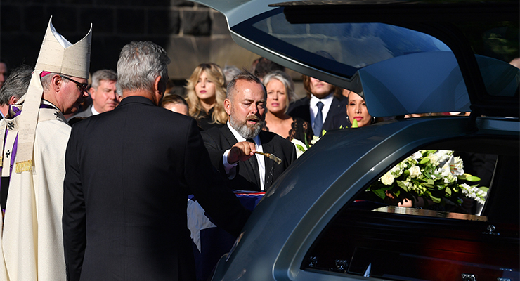 Andrew Landeryou at Kimberley Kitching funeral (Image: AAP/Joel Carrett)