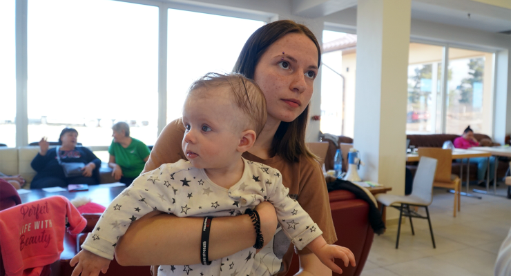 Karina said her baby has been having nightmares and struggles to sleep since fleeing (Image: Amber Schultz/Private Media)