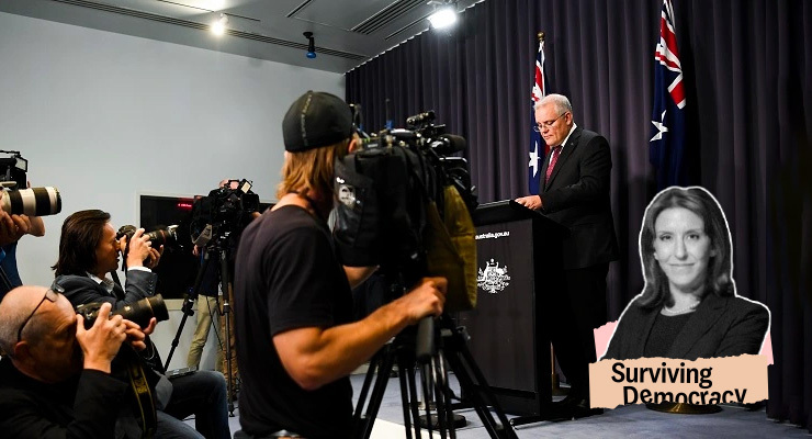Scott Morrison faces the press (Image: AAP/Lukas Coch/Private Media)