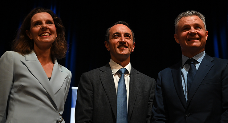 Independent candidate Allegra Spender, the Liberal's Dave Sharma, and Labor's Matt Thistlethwaite (Image: AAP/Steven Saphore)