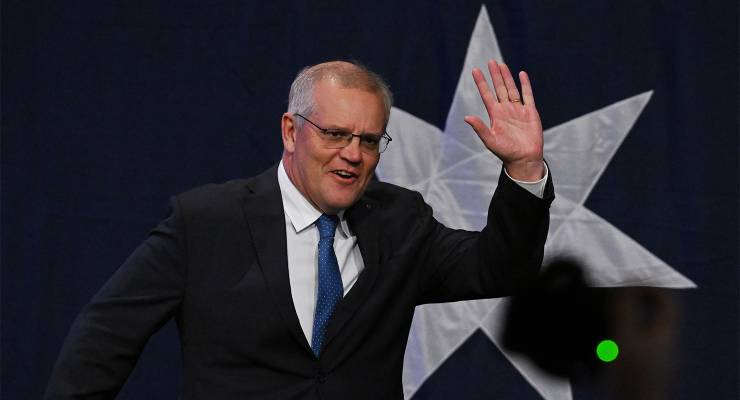 Scott Morrison arrives to concede defeat (Image: AAP/Dean Lewins)