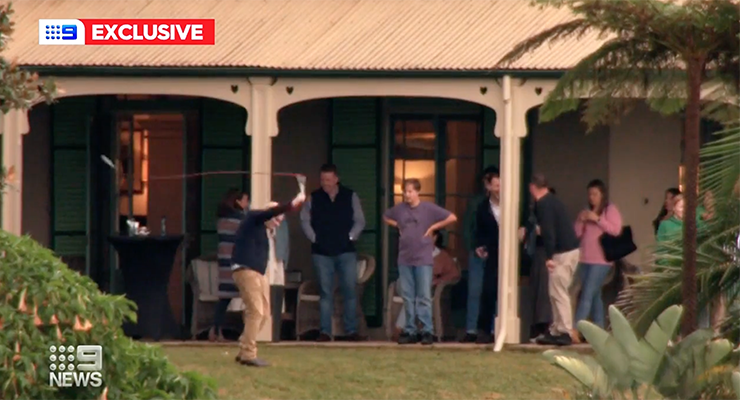 Scott Morrison cracking a whip (Image: Nine)