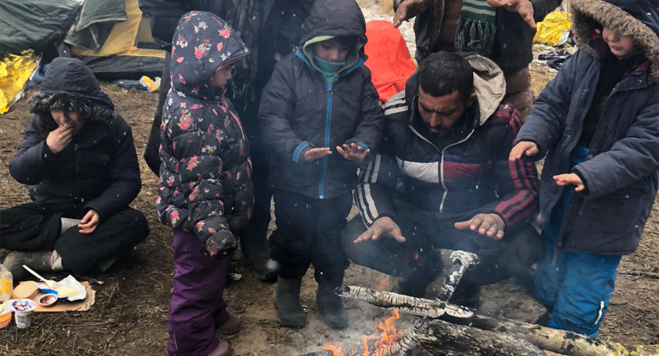Sirwan has been in the exclusion zone for five months, camping with his three children in sub-zero conditions with neither country willing to take them (Image: Amber Schultz/Private Media)