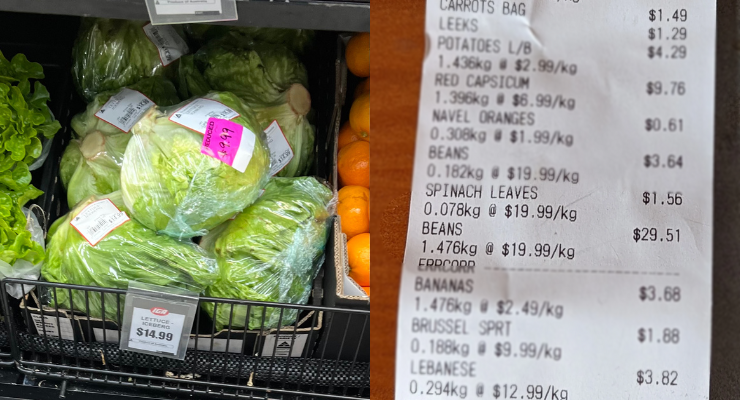 Some of the outrageous vegetable prices seen by Crikey readers (Image: Supplied)