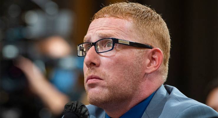 Stephen Ayres, who stormed the Capitol at the January 6 riots, on day seven of the committee hearings (Image: AAP/Rod Lamkey/CNP/Sipa USA)