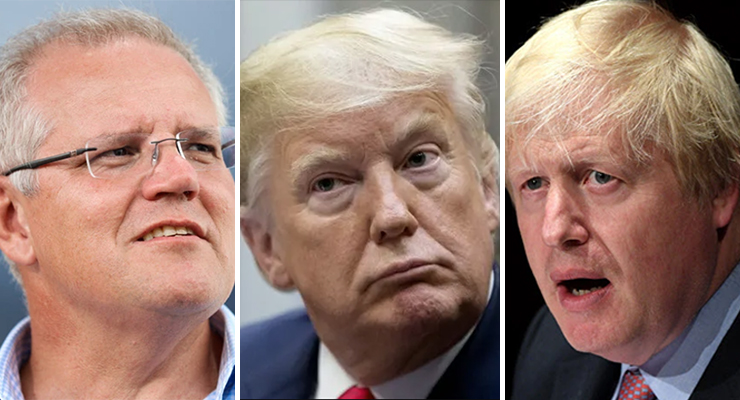 Scott Morrison, Donald Trump and Boris Johnson (Images: AAP)