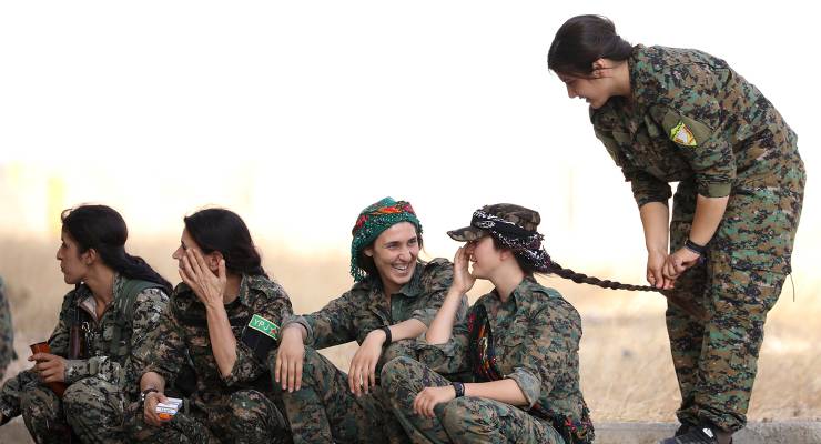 Syrian Democratic Forces female fighters in Hasaka, northeastern Syria (Image: AAP/Reuters/Rodi Said)