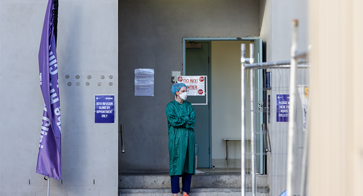 A nurse outside of a hospital in Melbourne (Image: AAP/Diego Fedele)