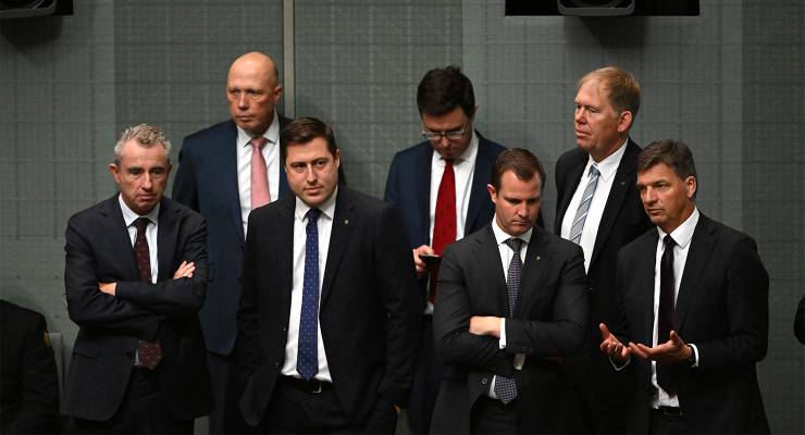 Opposition Leader Peter Dutton and other opposition members in Parliament House during passage of Labor's climate bill (Image: AAP /Mick Tsikas)