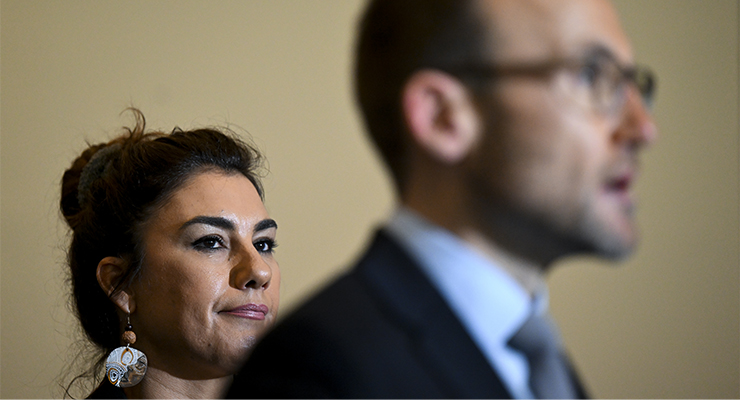 Greens Senator Lidia Thorpe and Greens Leader Adam Bandt (AAP/Lukas Coch)