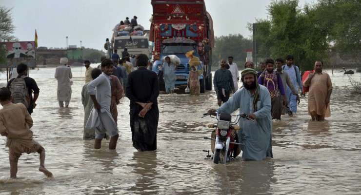 A flooded road in Nasirabad, in Pakistan's south-west