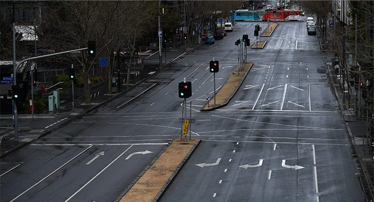 An empty street is seen in Melbourne, 2021 (Image: AAP/James Ross)