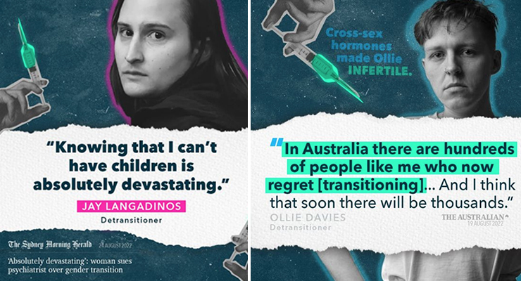Two of the sponsored ads by Binary, paid for by Gender Awareness Australia (Image: Binary/Meta Ad Library)