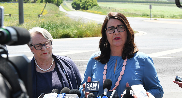 Roma Britnell MP (right) during a press conference (Image: AAP/James Ross)
