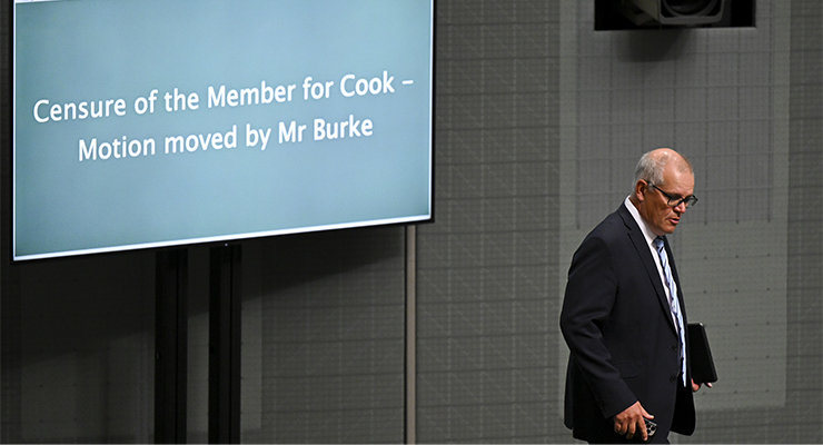 Former prime minister Scott Morrison during a censure motion moved against him (Image: AAP/Lukas Coch)
