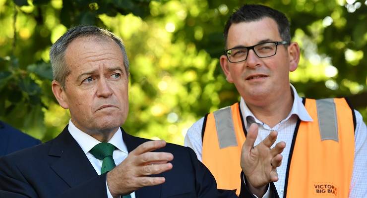 Bill Shorten and Daniel Andrews in 2019 (Image: AAP/Darren England)