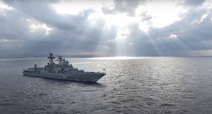 A Russian navy destroyer in the Mediterranean