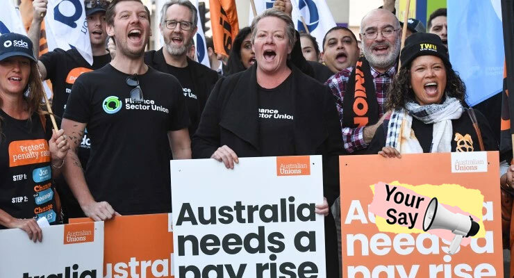 Unionists rally for the minimum wage in Sydney in May 2019