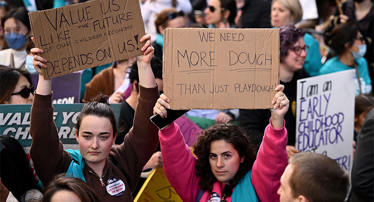 Childcare educators and workers rally for better pay and conditions