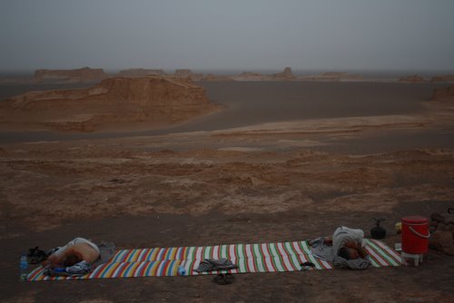 Julian and Hossein sleep just before sunrise.