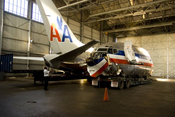 The front and rear parts of the flight that AA first insisted had remained intact after a heavy landing