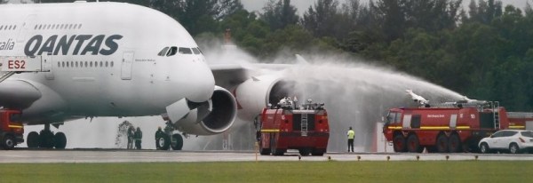 Dousing the No 1 engine to stop it at Changi 