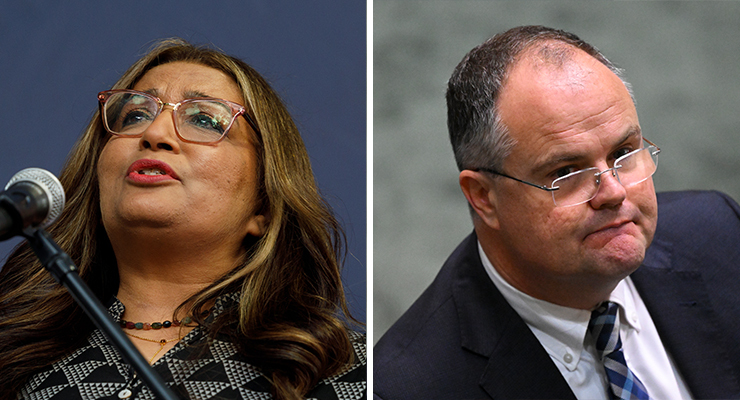Acting Greens Leader Mehreen Faruqi and opposition climate spokesman Ted O'Brien