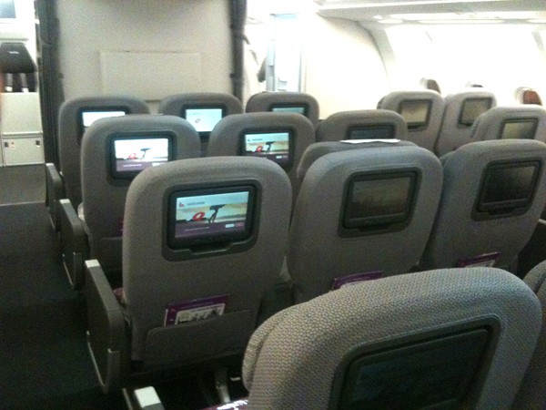 A sneak peek inside the business class cabin of a new Qantas A330